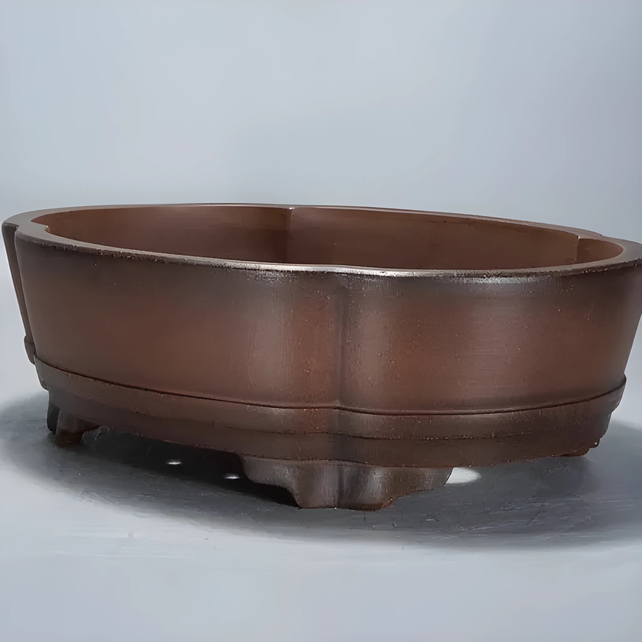 Classical purple clay bonsai pot measuring 50cm wide by 39cm tall