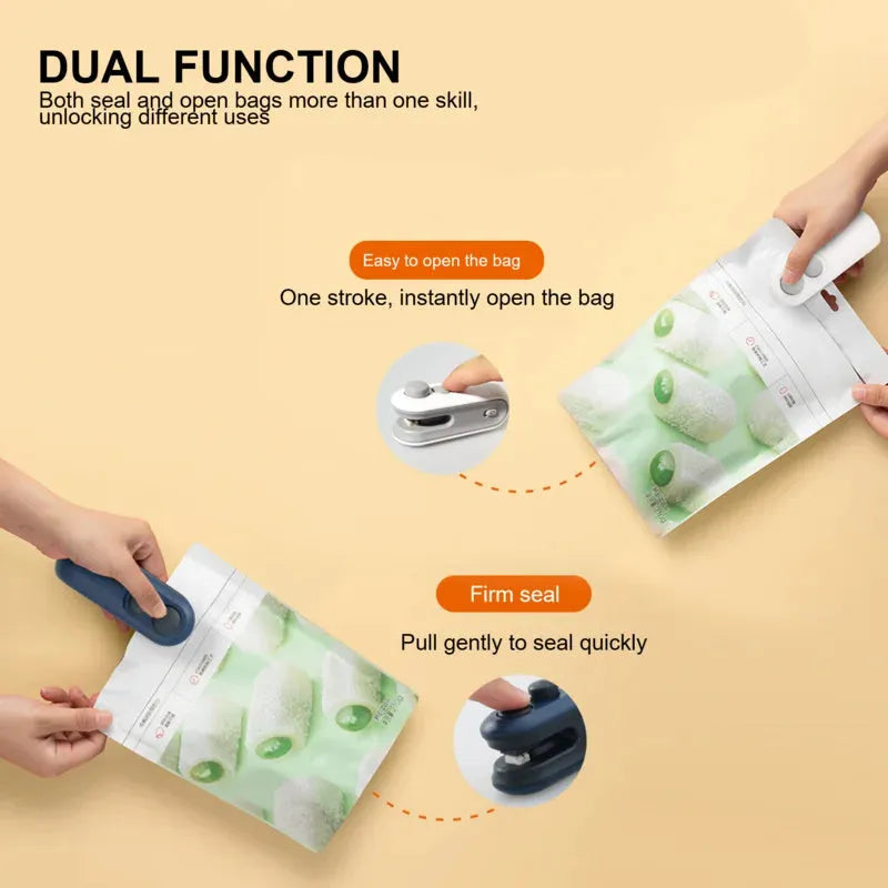 Handheld white heat sealer with magnetic back and Type-C USB charging port