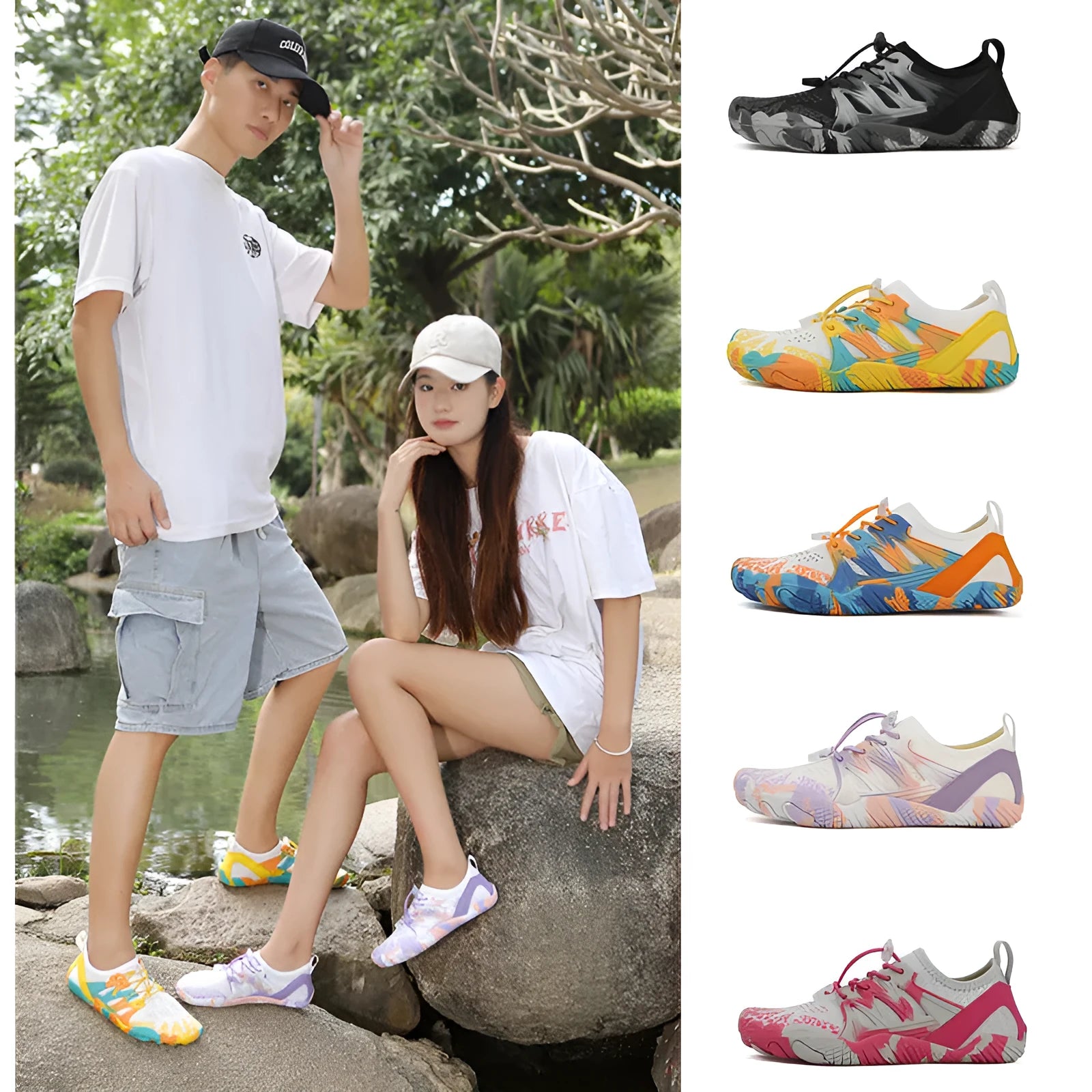 Quick-drying mesh beach shoes with lace-up front and rubber sole in various colours