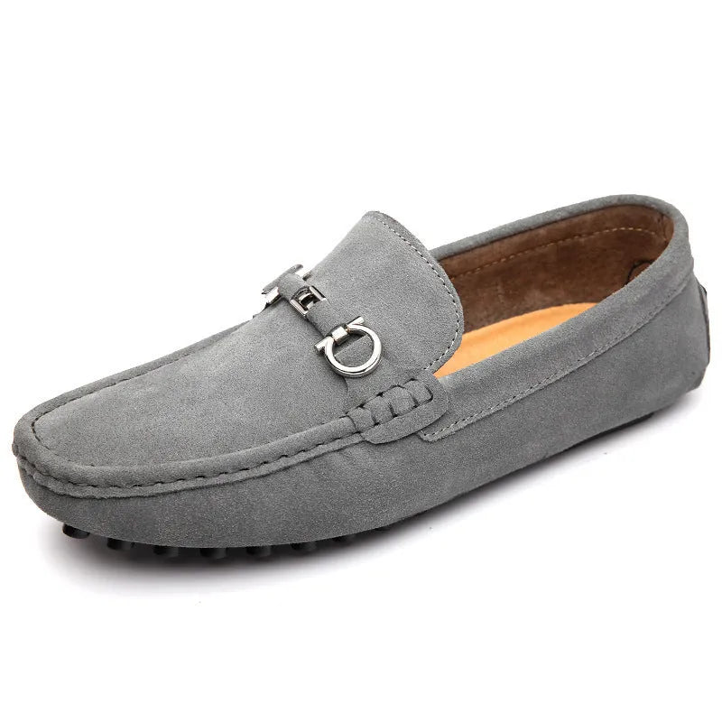 Men's black matte cowhide slip-on shoes with square toe and rubber sole