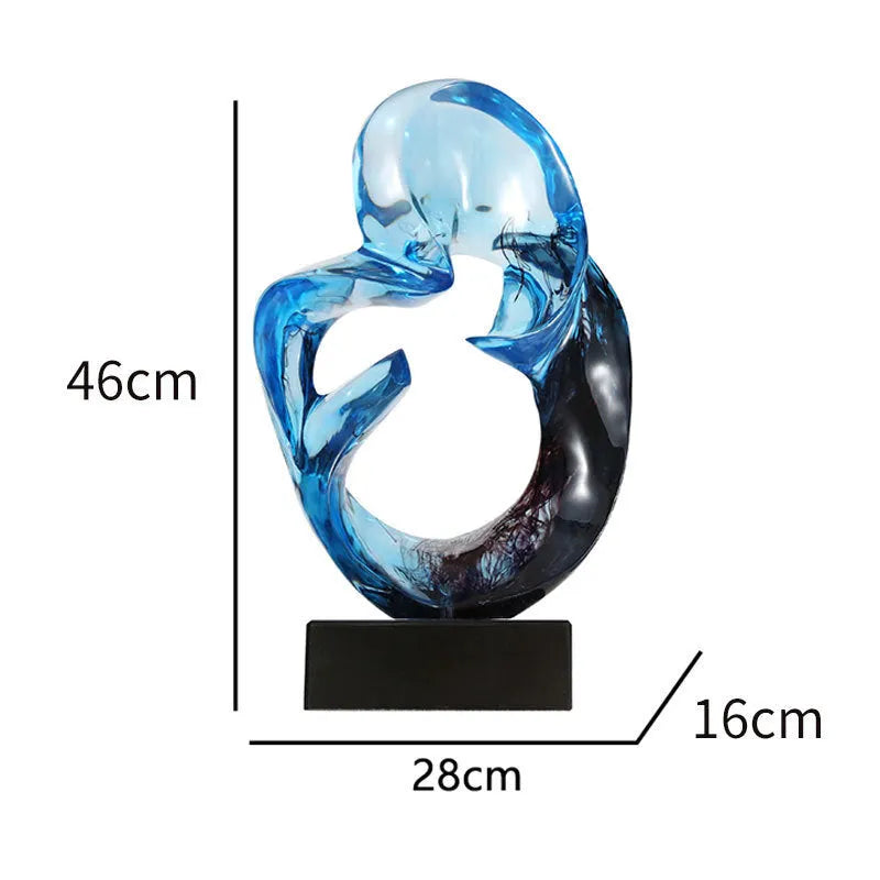 Glass transparent resin craft ornament body in blue or orange red modern sculpture style