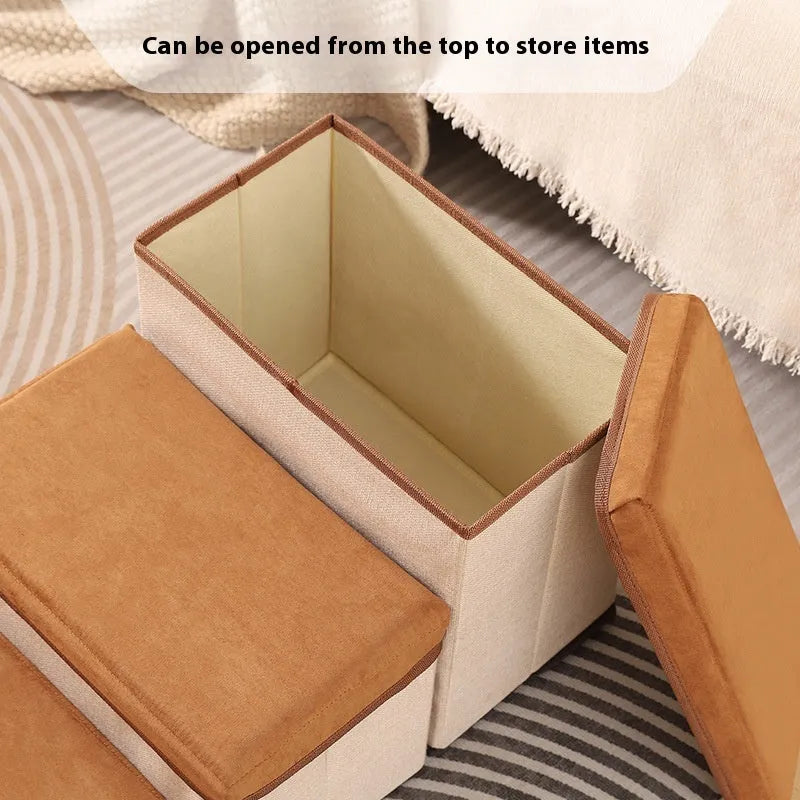 Foldable third-level pet stairs steps in brown cloth with non-slip surface for indoor dog use