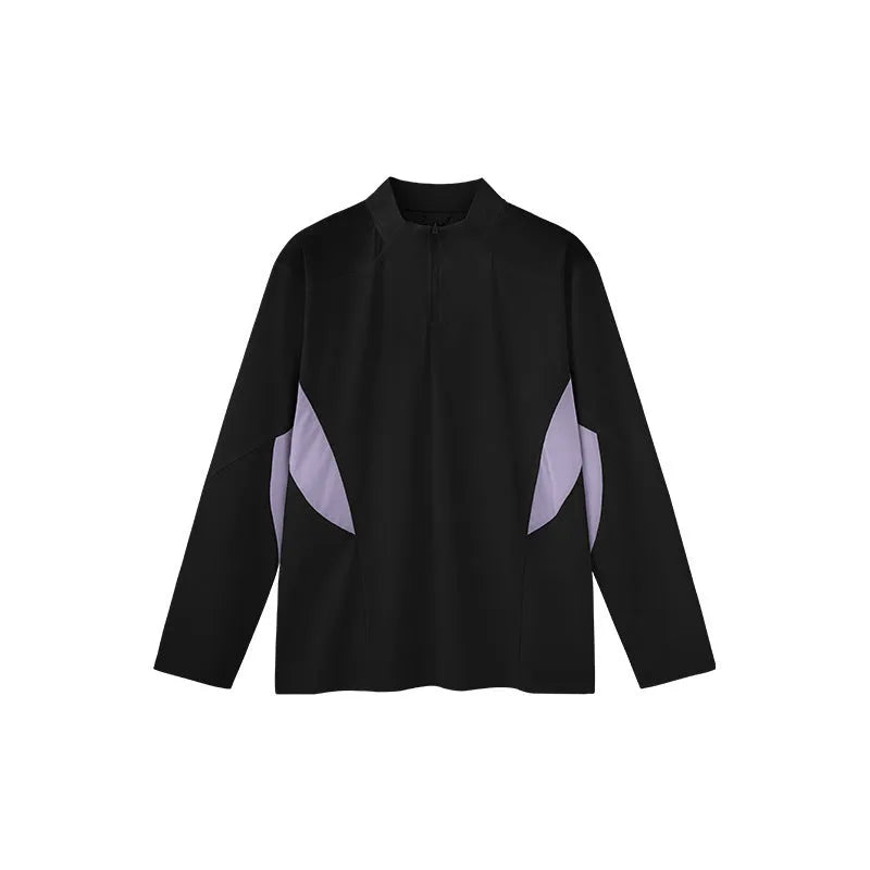 Men's lightweight polyester top with stitching detail in black or beige, available in long sleeve and short sleeve versions