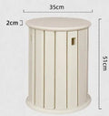 Stackable round metal dining stool in a modern style, shown in a cream white finish.