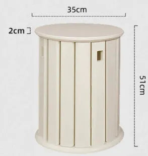 Stackable round metal dining stool in a modern style, shown in a cream white finish.