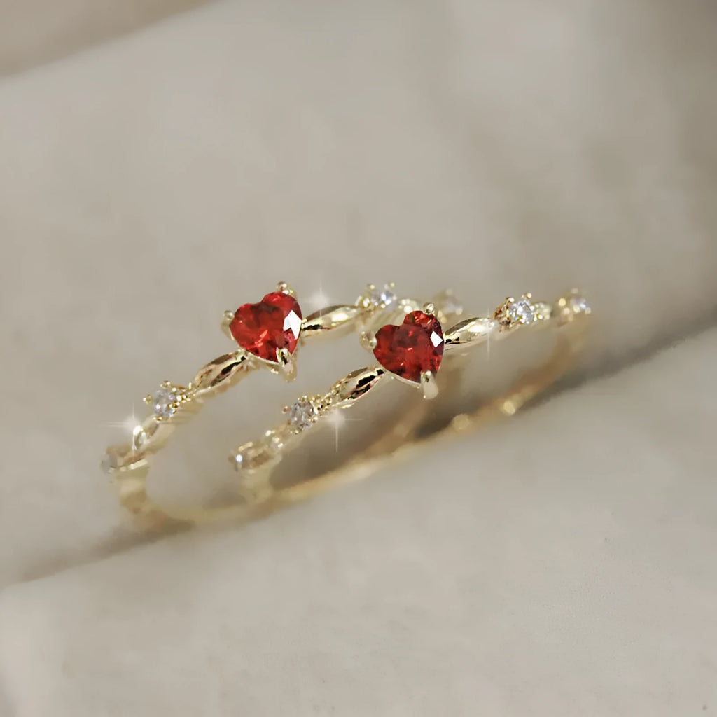 Zircon peach heart ring in gold or silver electroplated finish, sizes 6-10