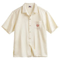 Men's light apricot bamboo pattern shirt with Cuban collar and plant flower design