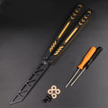 Aluminium-handled unbladed butterfly knife trainer with G10 grip patches