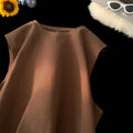Men's solid colour loose sleeveless cotton tank top on a hanger, shown in apricot colour.
