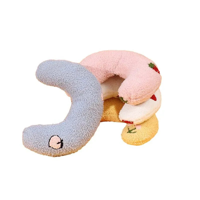 Half moon U-shaped cartoon pet pillow for cats and dogs in blue cloth fabric