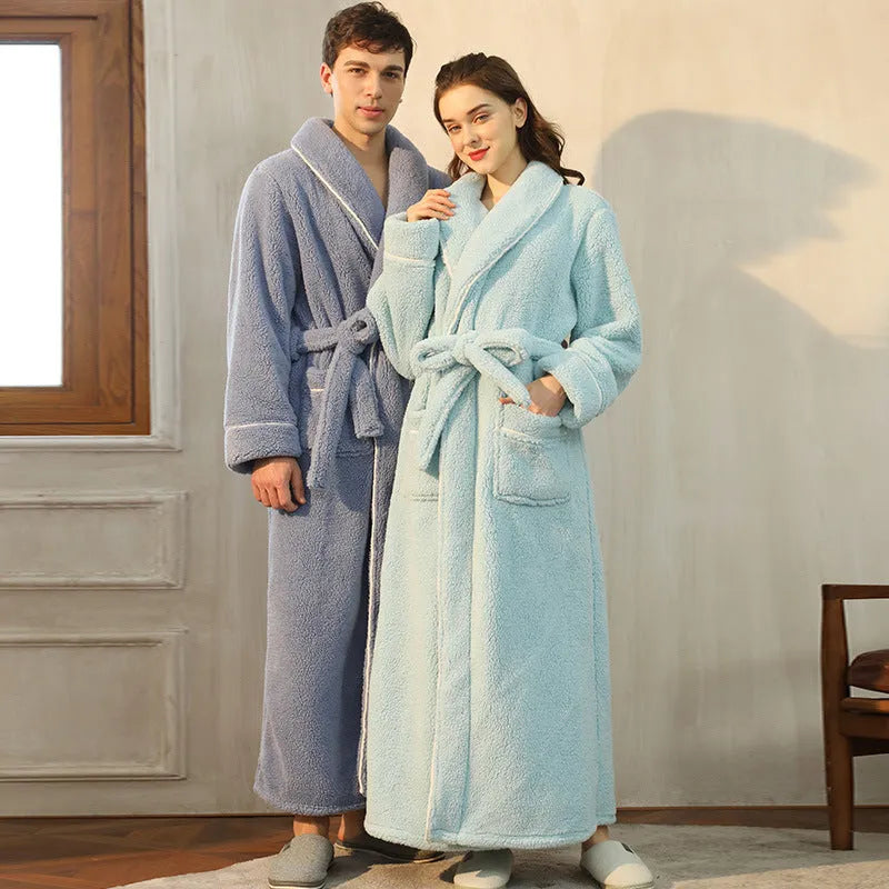Super thick plus size flannel bathrobe in Angola red, shown on a hanger.