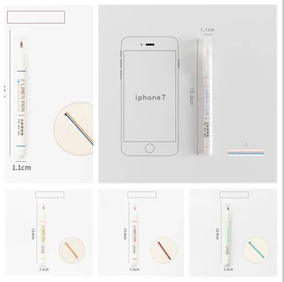 Stereo double line highlighter pen for students with two-colour 0.5mm tip