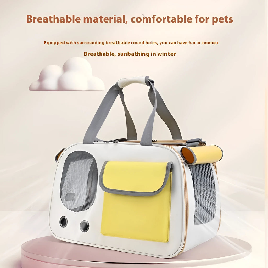 Large foldable canvas pet bag for dogs and cats in black colour with shoulder strap.