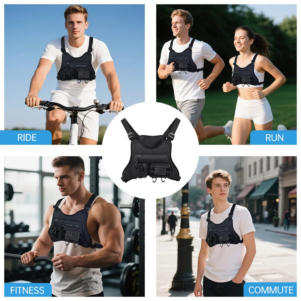 Oxford cloth chest bag for outdoor sports and riding in black, grey, and blue colour options