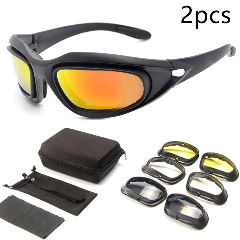 Tactical polarized sports sunglasses with full rim PC frame for cycling and outdoor use.