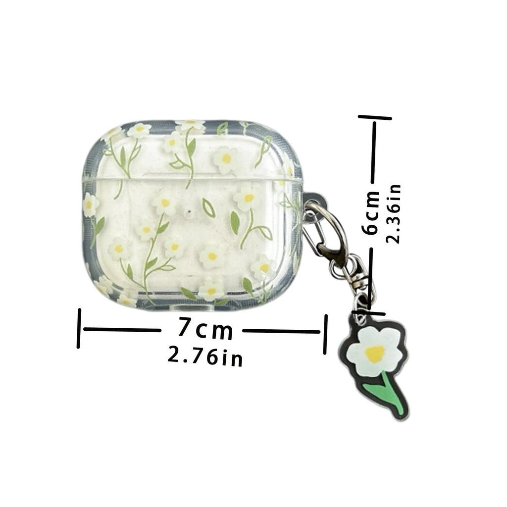White floral pattern transparent TPU protective case cover for Apple AirPods