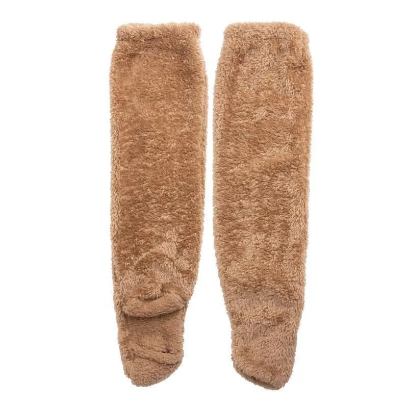 Thickened solid colour leg warmer for women in brown and light grey