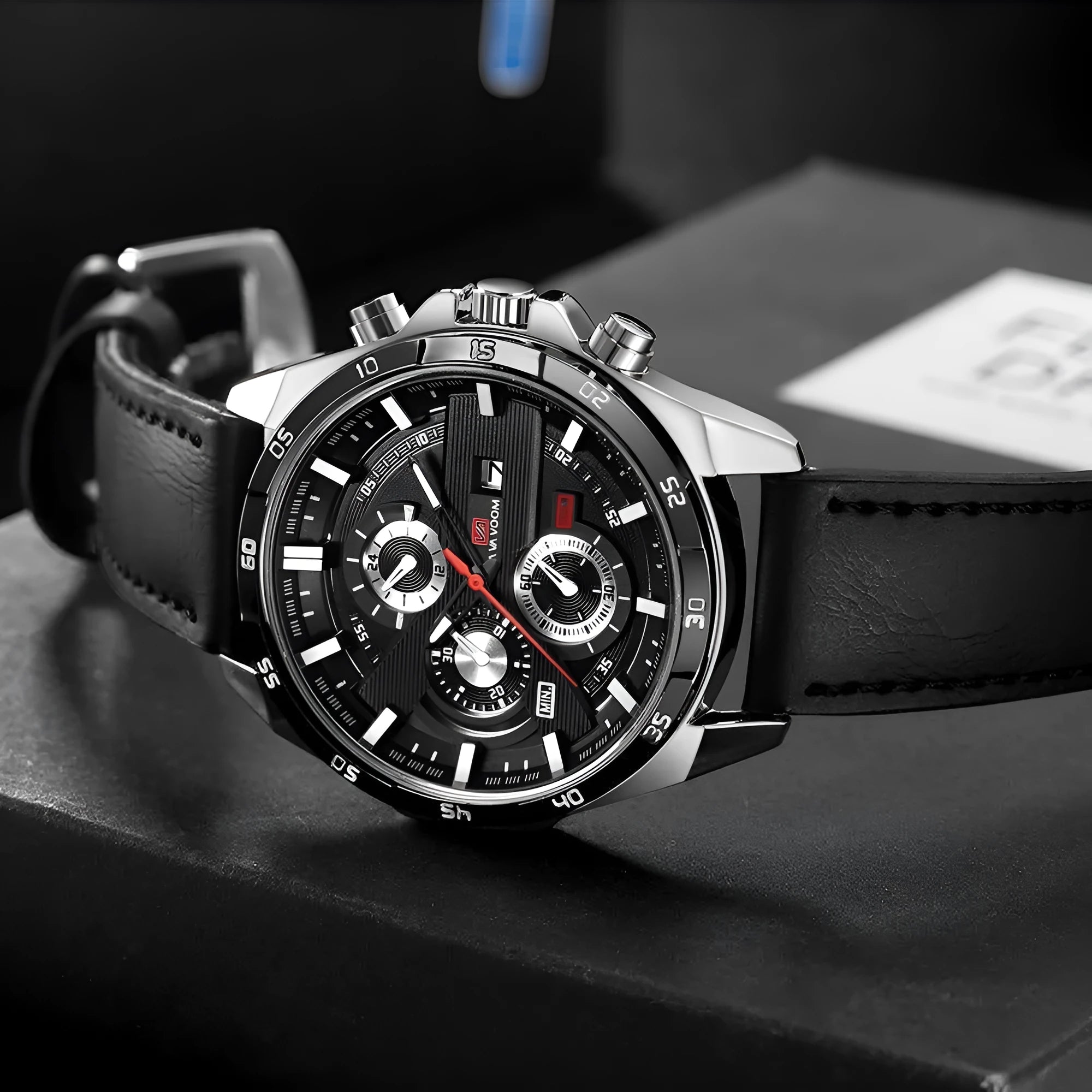 Men's waterproof quartz watch with business calendar display in multiple colour variations