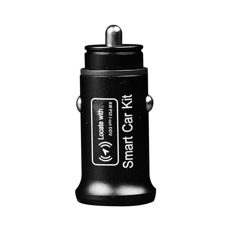 Black car charger GPS vehicle locator made from ABS plastic on a white background.