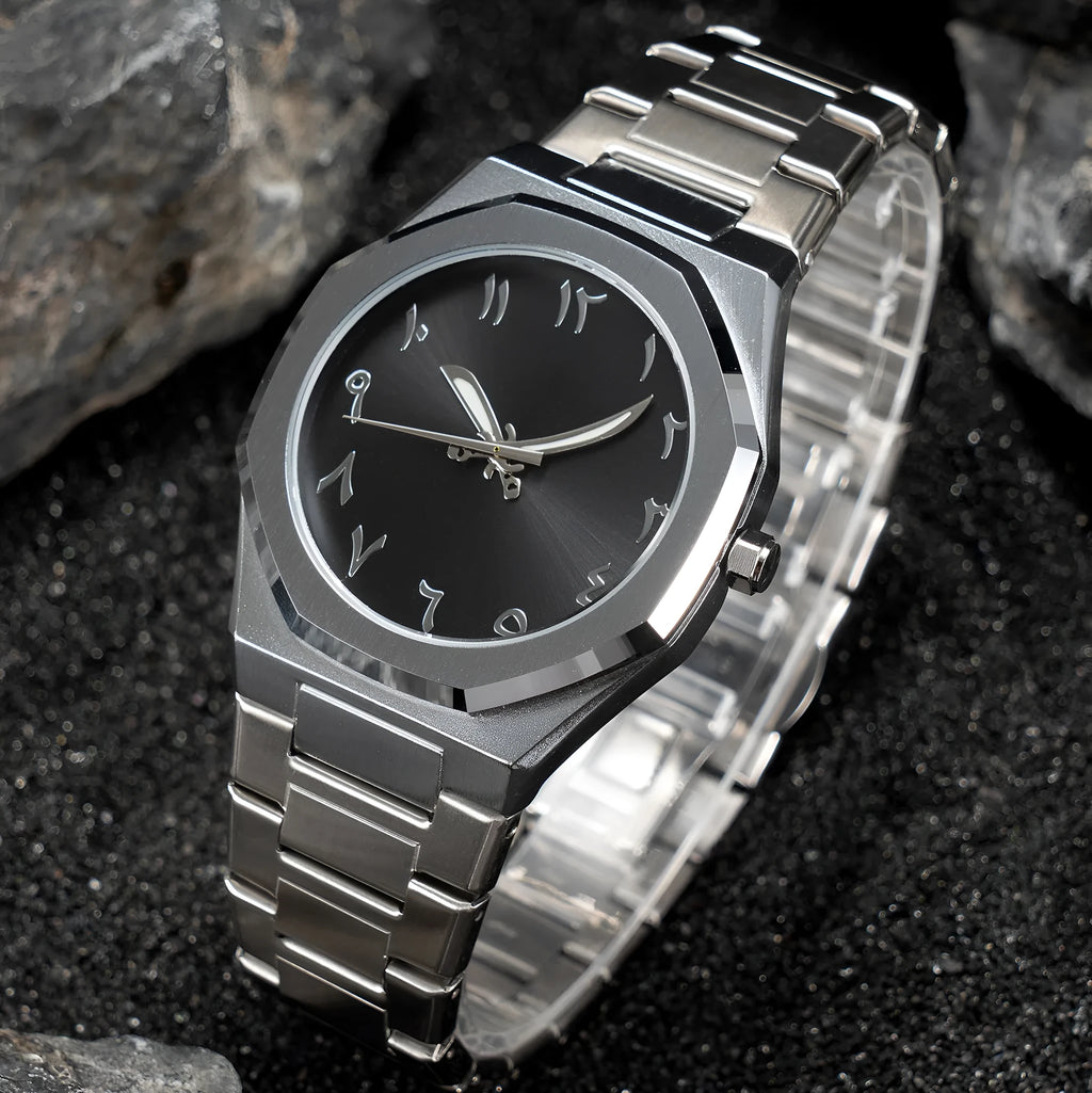 Men's steel belt quartz watch with 10mm case thickness in business casual style