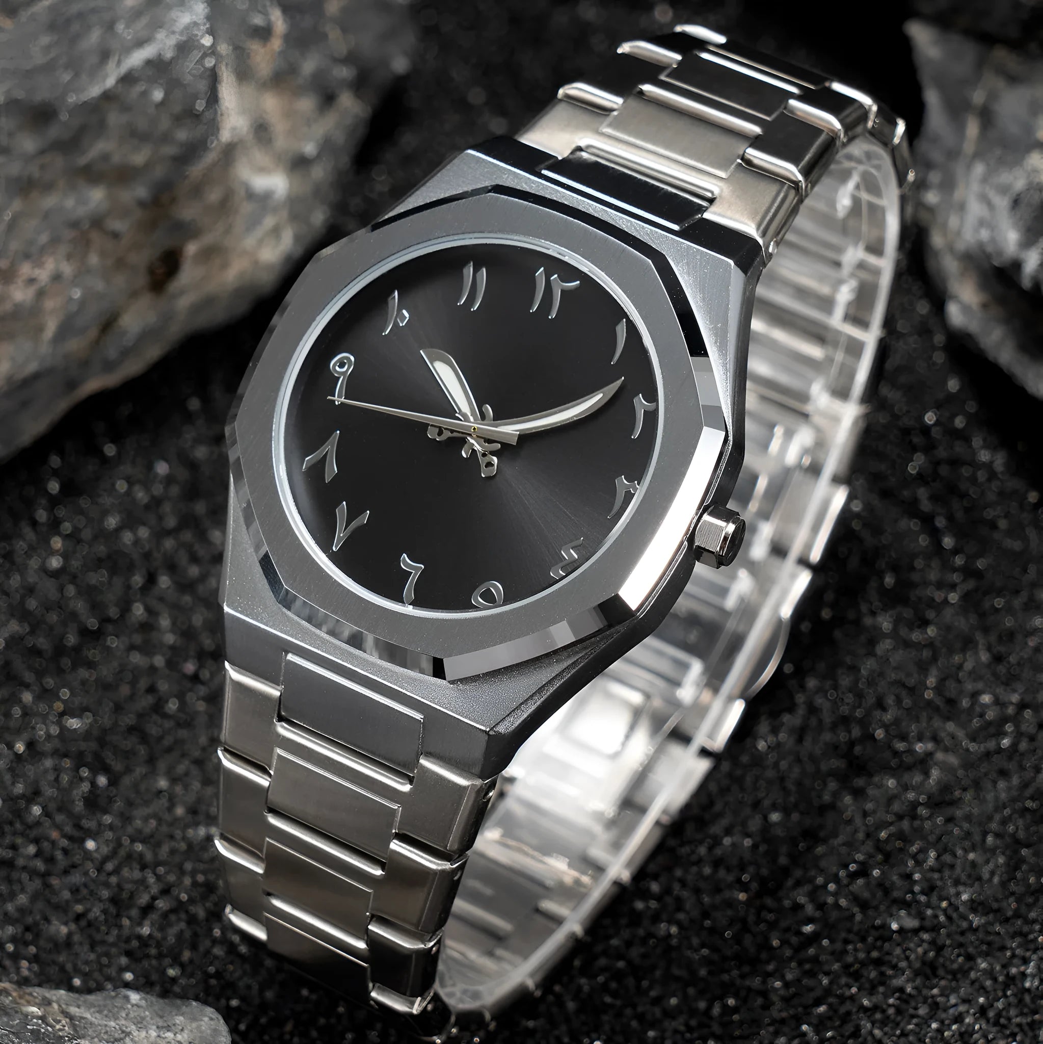 Men's steel belt quartz watch with 10mm case thickness in business casual style