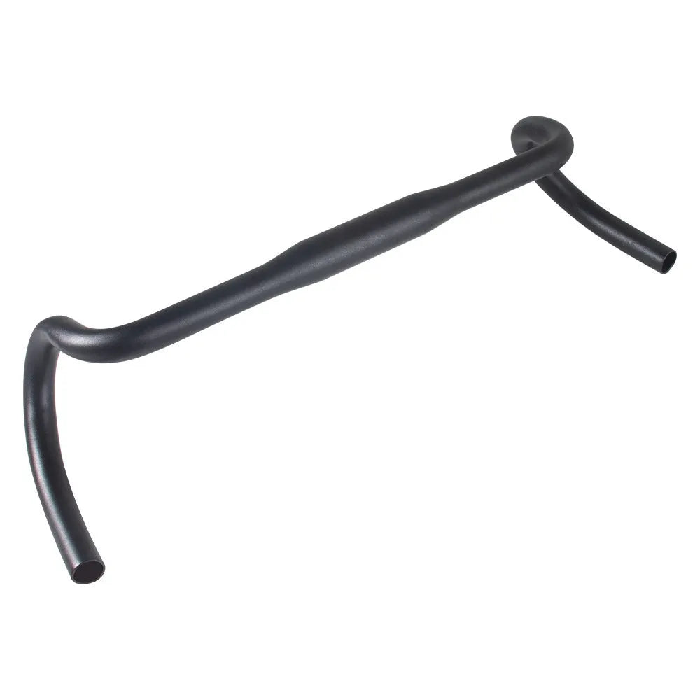 Black aluminium alloy bent handlebar for road bikes with 420mm width and 31.8mm clamp