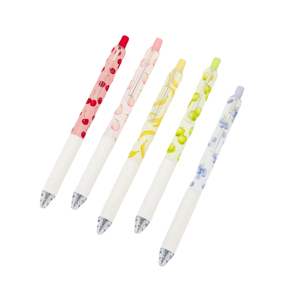 Three scented fruit flavoured pressurised pens with 0.5mm black ink and plastic barrels