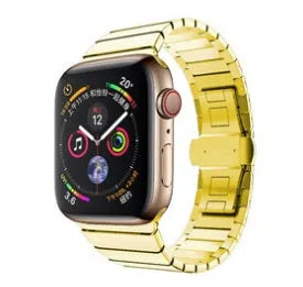 Silver stainless steel metal chain watch strap with butterfly buckle for Apple Watch.