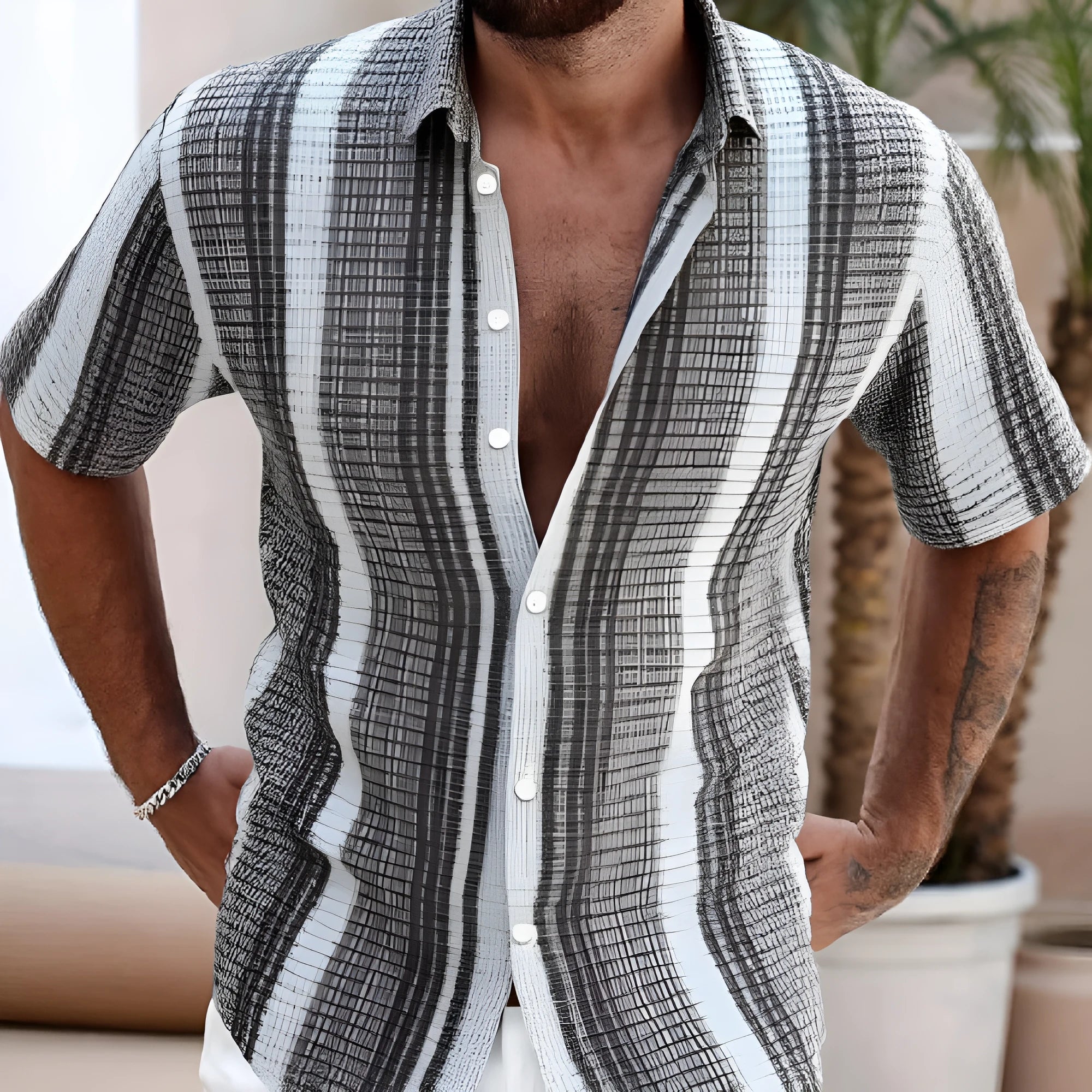 Men's slim fit beach shirt with 3D printed floral pattern in multiple colour options