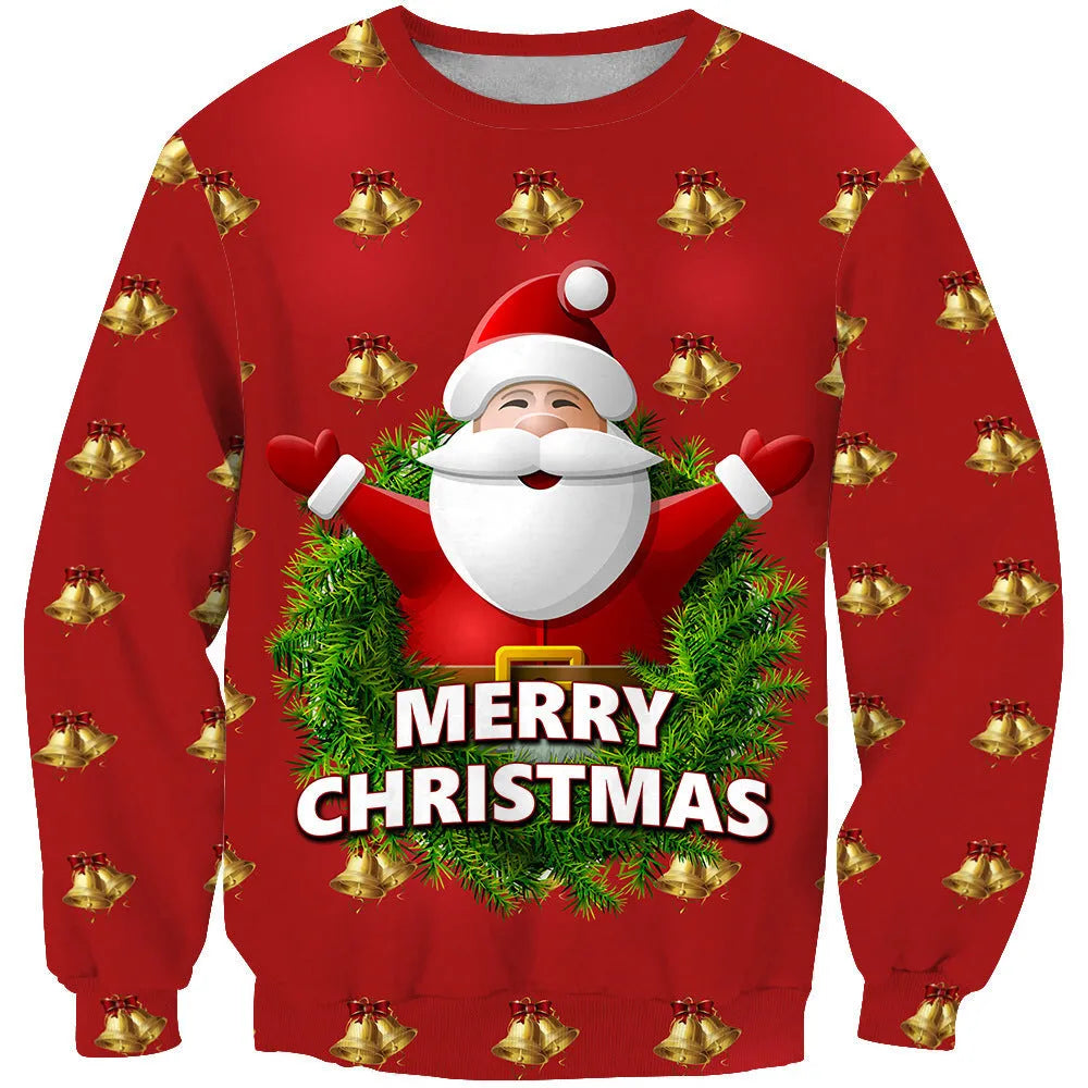 3D digital print casual round neck men's sweater in autumn European style, side seam pockets, polyester fibre, sizes S-5XL