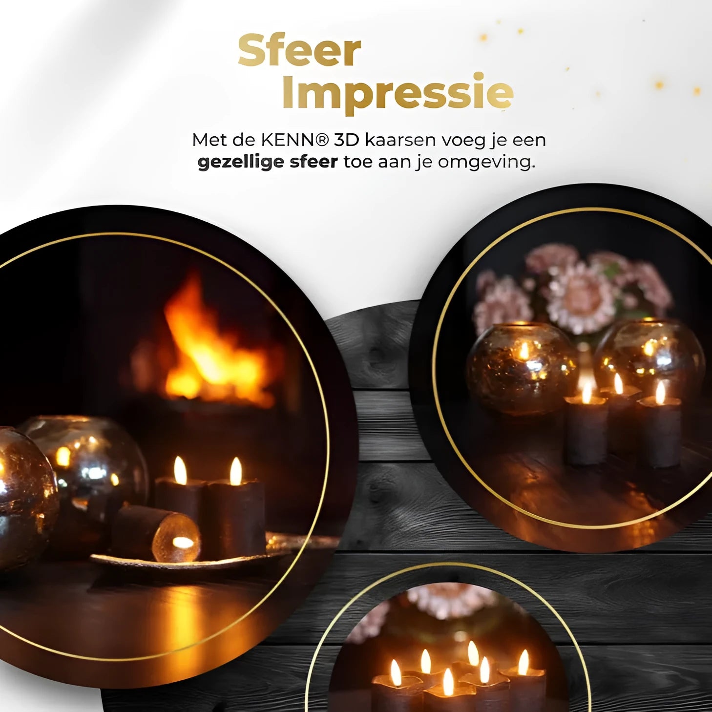 Four black LED pillar candles with flickering flame effect on a table.
