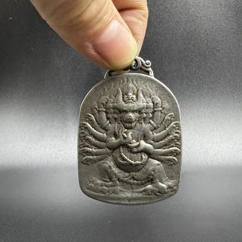 Chinese style iron pendant ornament with Yamantaka Aryaacalanatha Buddhist design