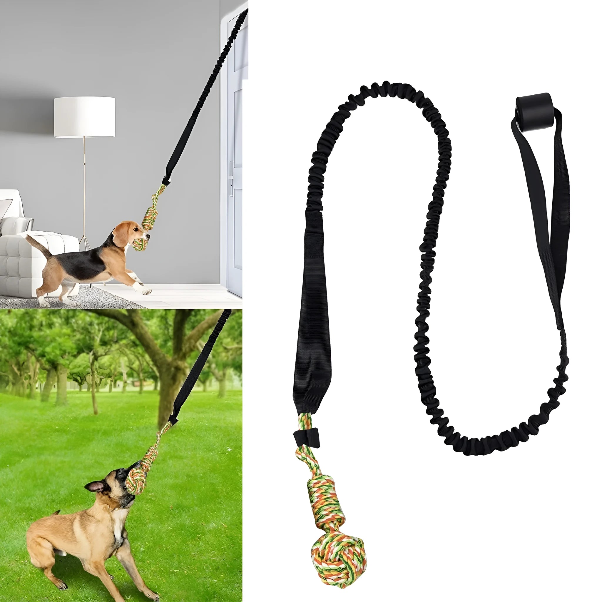 Cotton thread dog tug-of-war rope toy in black, grey or red colours for interactive play