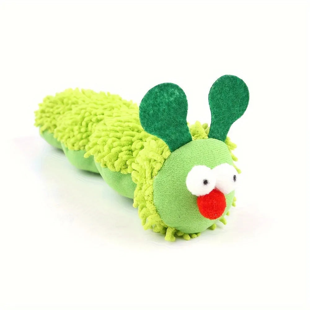 Green interactive plush cat toy pillow with electronic features, 24cm long