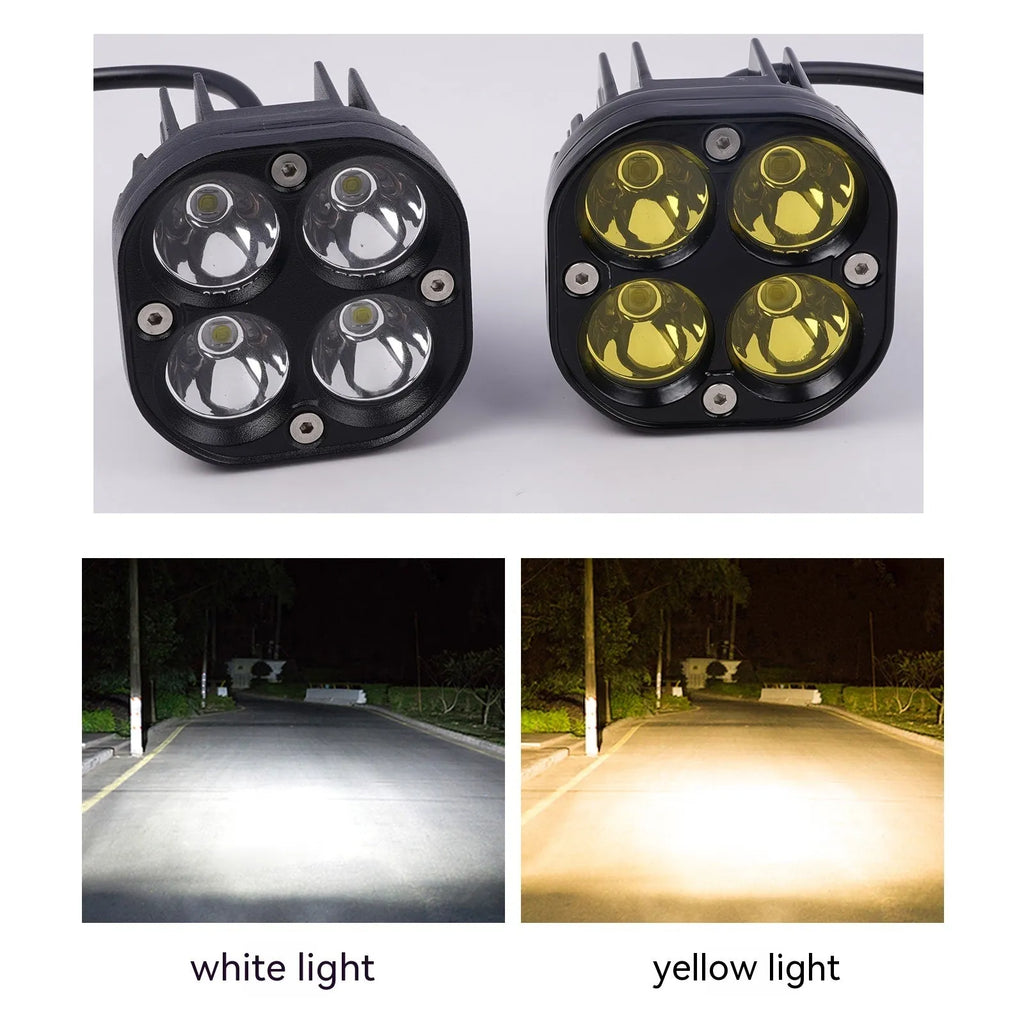 Four-leaf clover style motorcycle spotlight with aluminium base plate.