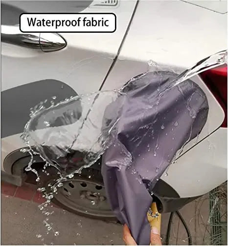Grey waterproof drawstring cover for electric vehicle charging port protection