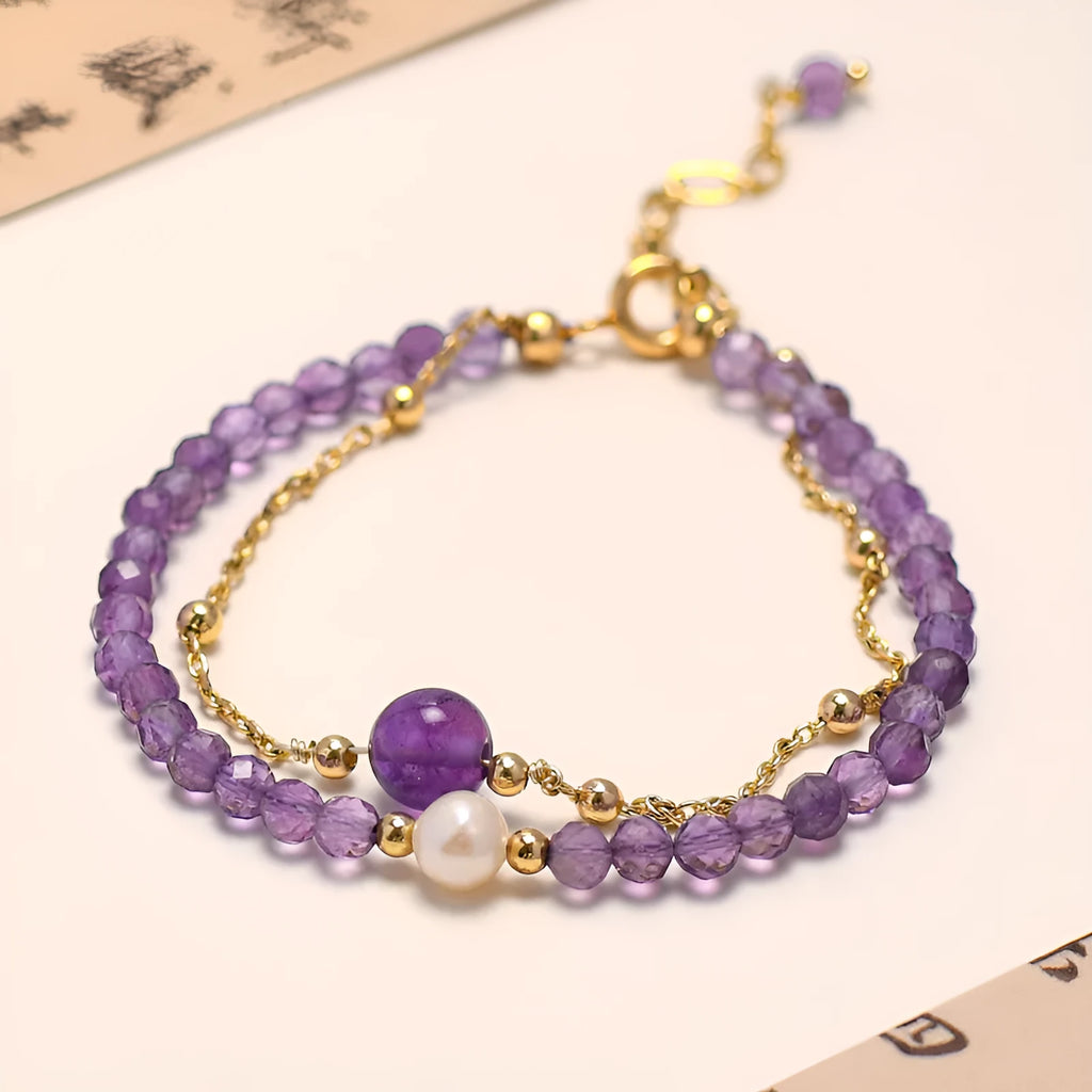 Chinese style women's bracelet with crystal pearls and electroplated amethyst finish