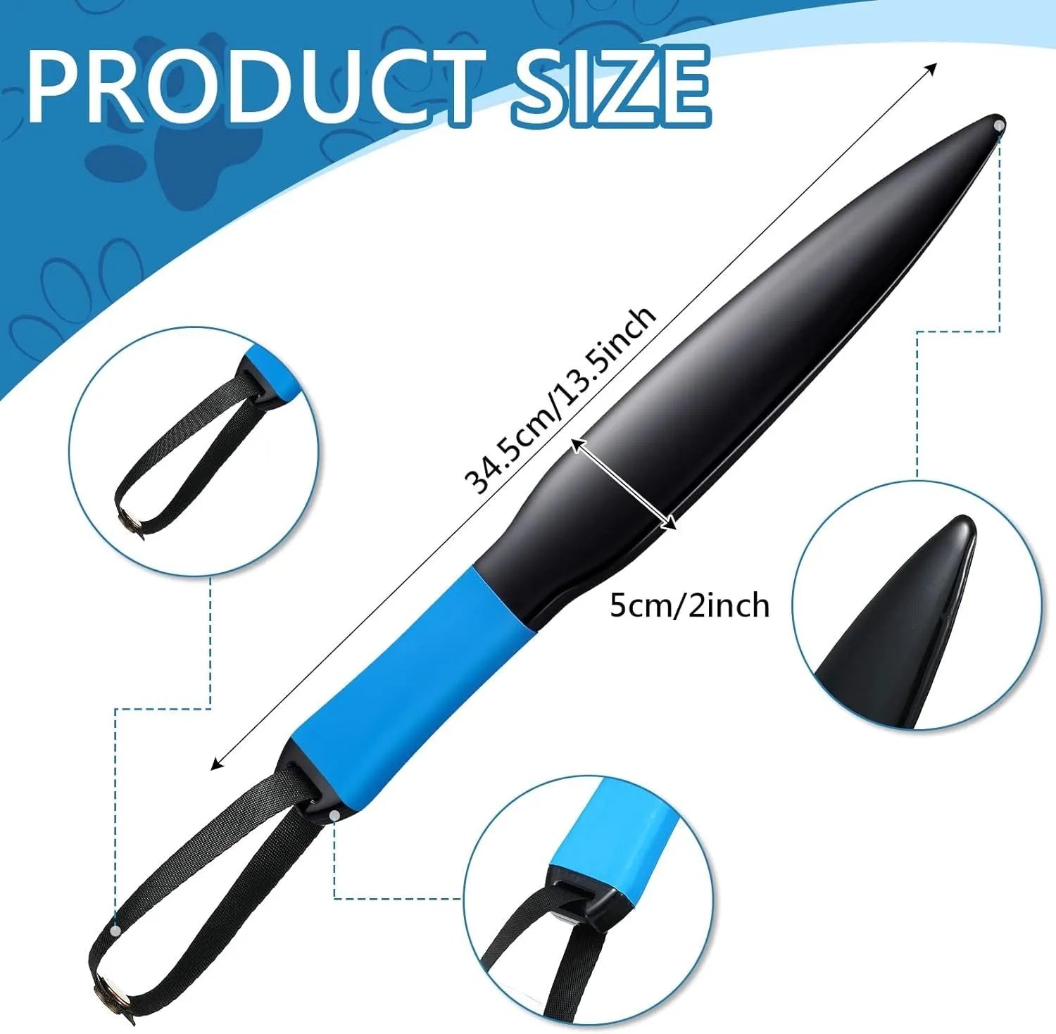 Blue handled nylon dog break stick training tool measuring 35cm for small and medium dogs.