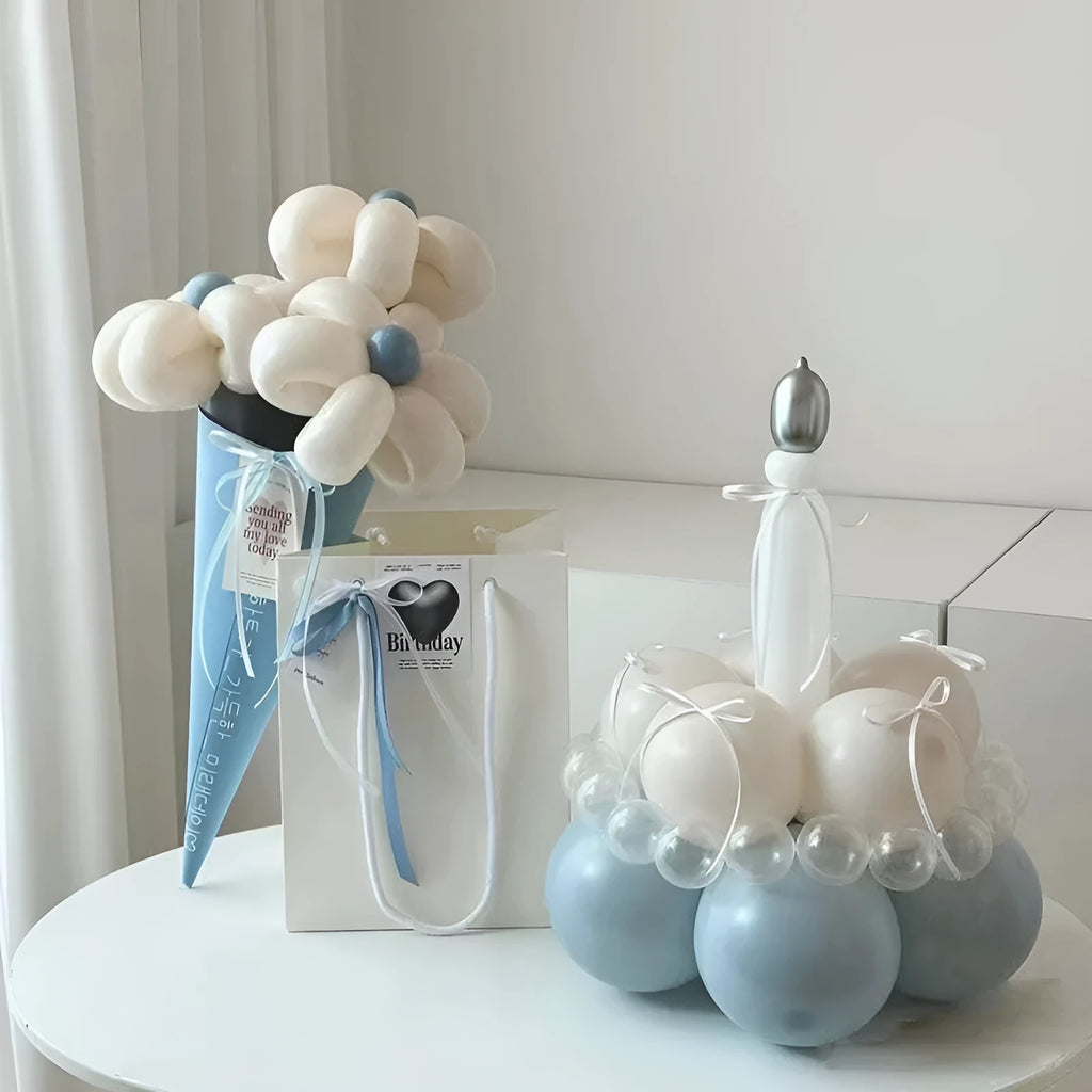 Balloon bouquet DIY kit for cake decoration showing round balloon arrangement materials