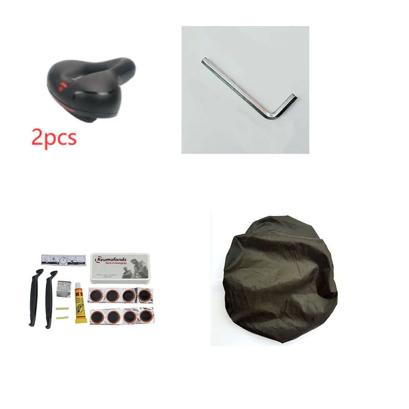 Bicycle cushion set with silicone padding, waterproof cover, 6mm wrench and tyre patch kit