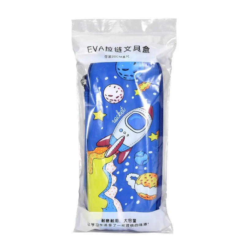 3D leather pencil case with decorative design options including astronauts, dinosaurs and mermaids