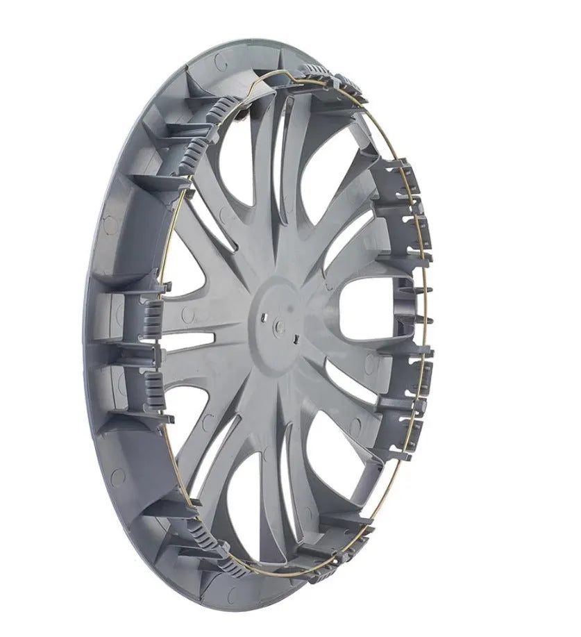 Universal ABS car wheel hub cover in a monochrome silver finish for a 15-inch wheel.
