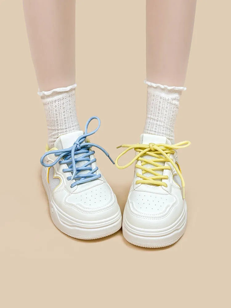 Korean-style children's sneakers with mesh cross straps in Meow Rabbit Sea Salt Cheese colour