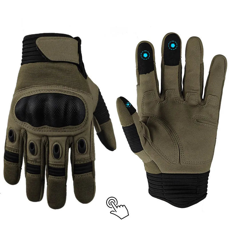 Pair of touch screen military tactical full finger motorbike gloves in knitted fabric black colour