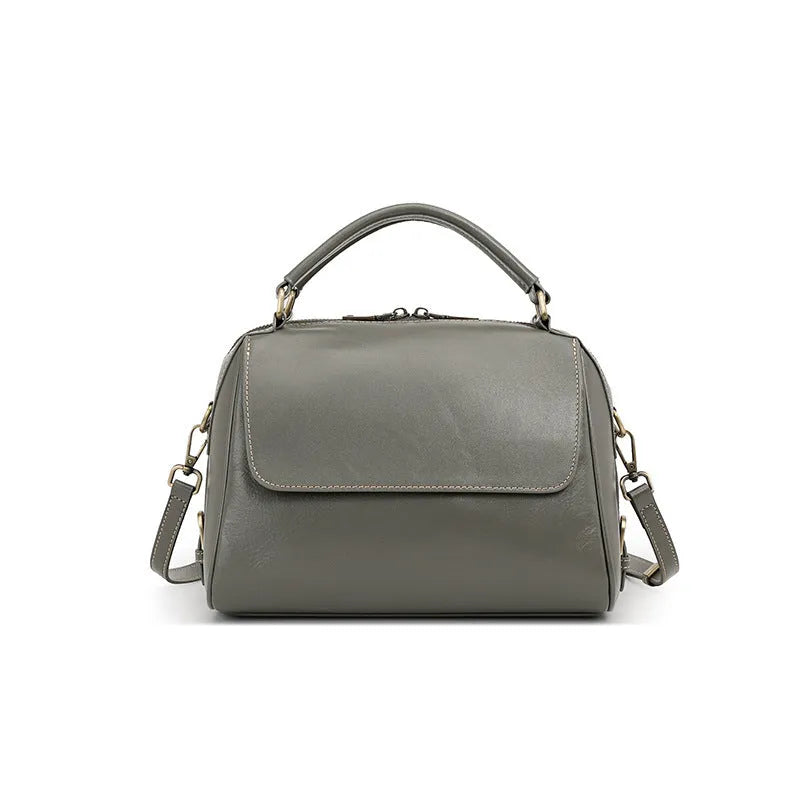 Women's genuine leather crossbody tote bag in cross-square shape with double straps and internal compartments