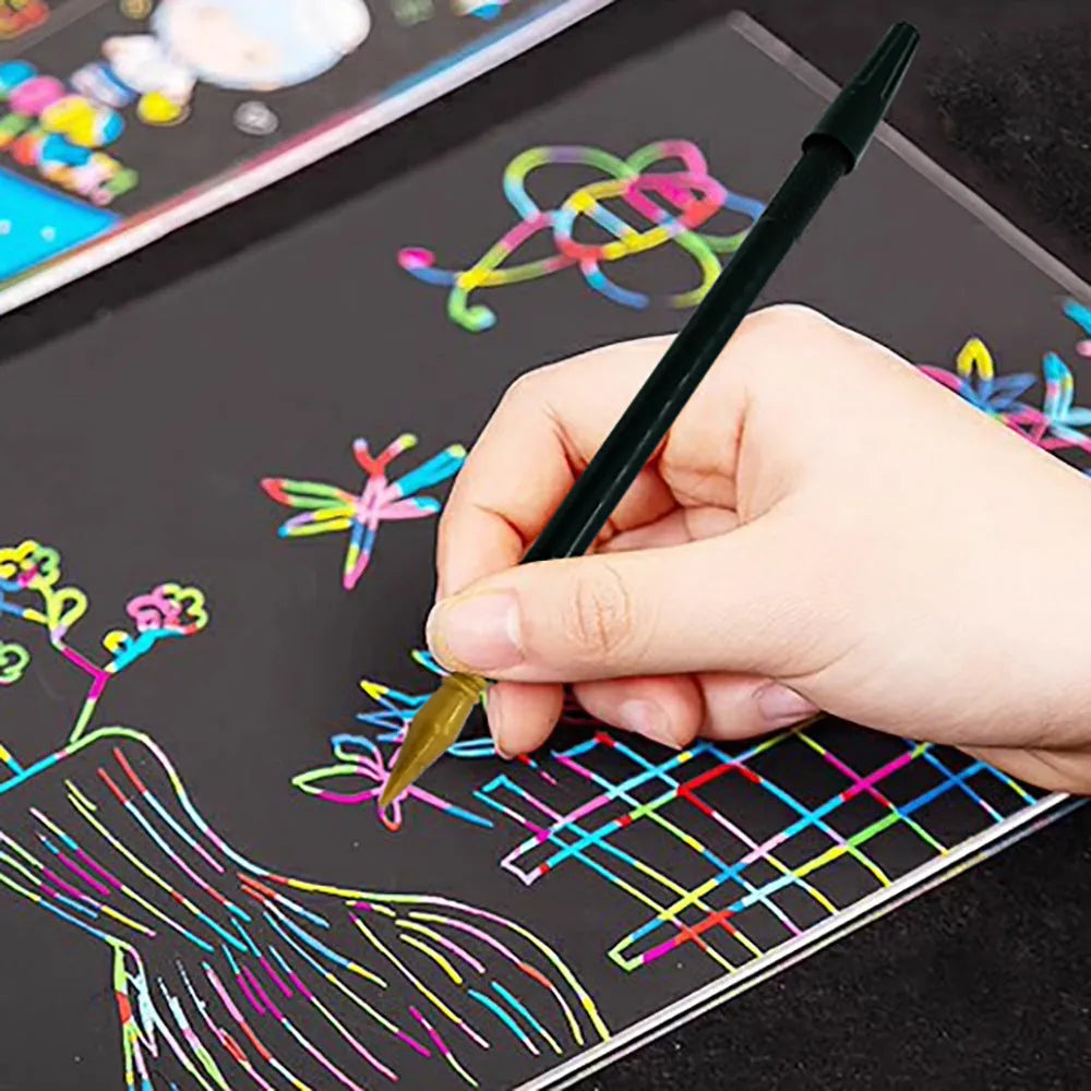 Scratch art pen with plastic PS construction for children's drawing activities