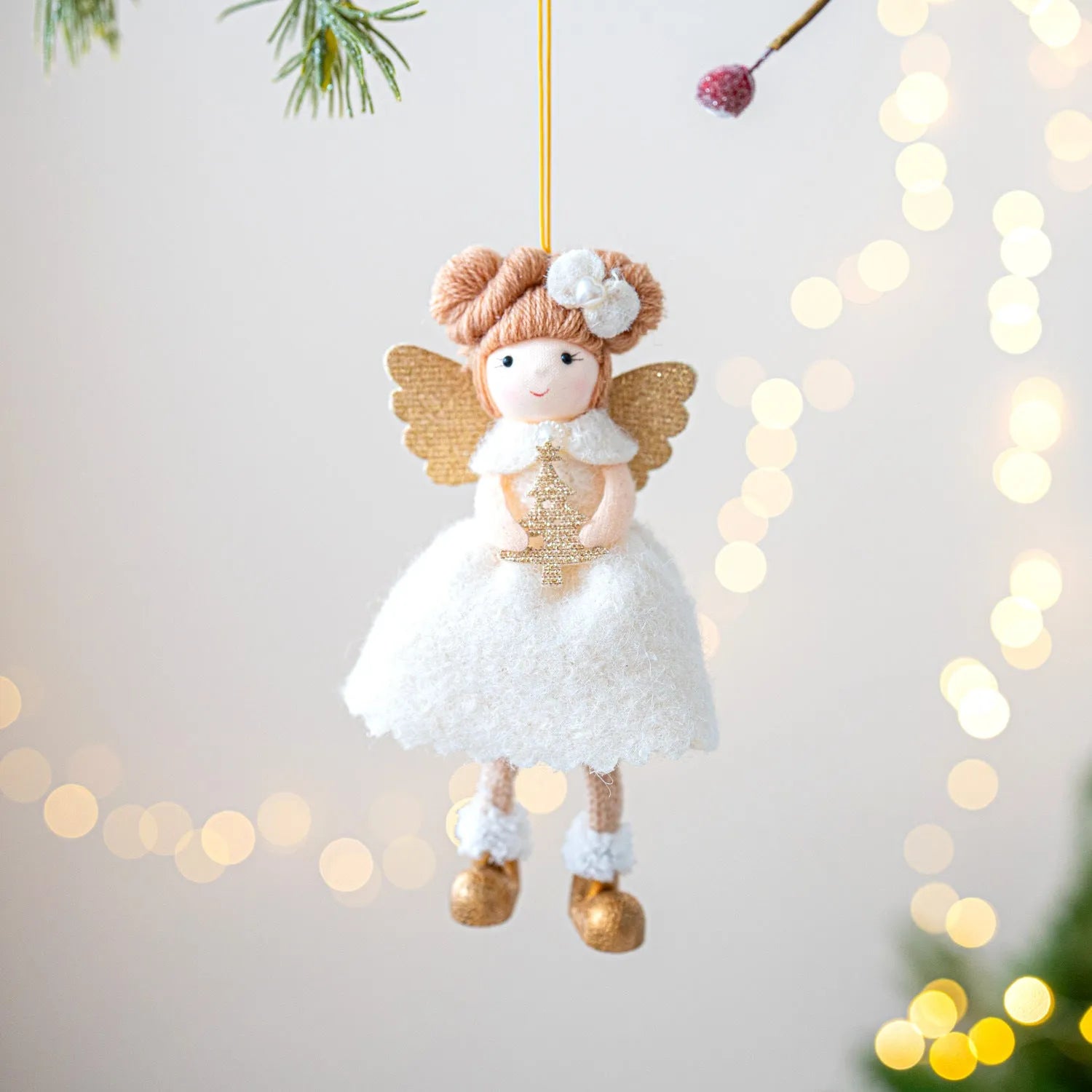 Christmas angel wings plush pendant in soft cloth material, pink and white colour options