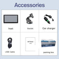 7-inch portable car GPS navigation device with mount and charger on a car dashboard