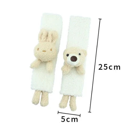 Plush lamb wool car seat belt shoulder protector with cartoon rabbit and bear designs