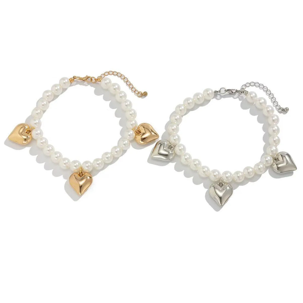 Heart-shaped pearl beaded jeans chain in mixed colour, plastic resin women's accessory